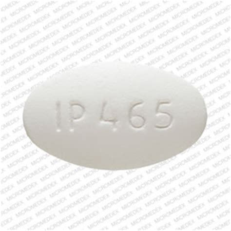 This white elliptical oval pill with imprint IP 465 on it has been identified as Ibuprofen 600 mg. . Ip 465 oval white pill